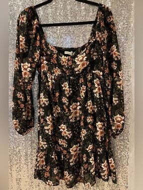 Abercrombie & Fitch Black Floral Long-Sleeve Mini Dress